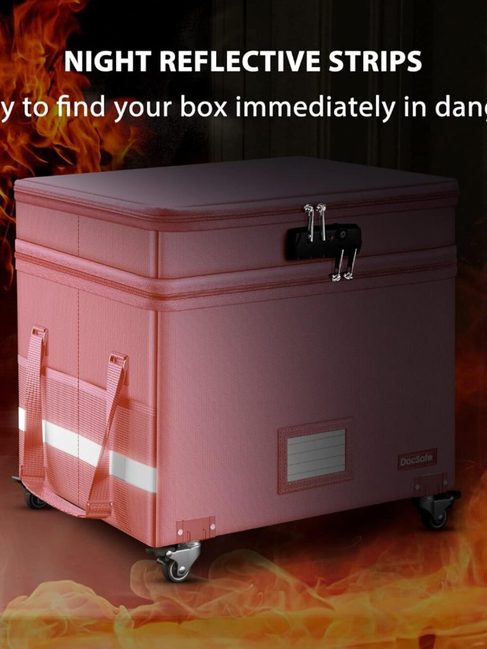 File Box with Lock,2-Layer Fireproof Document Box with Wheels,Collapsible Rollin - Picture 8 of 9